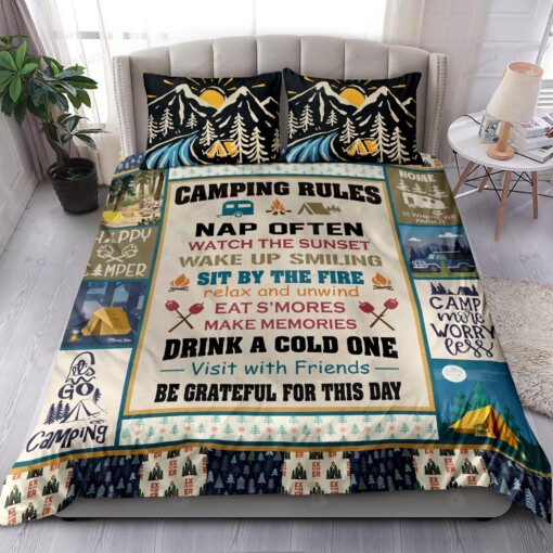 Camping Happy Camper Bedding Set Bed Sheets Spread Comforter Duvet Cover Bedding Sets