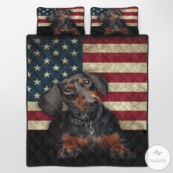 Dachshund American Flag Quilt Bedding Set Bed Sheets Duvet Cover Bedding Sets