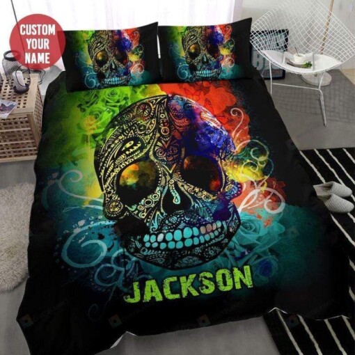 Colorful Skull Personalized Custom Name Duvet Cover Bedding Set