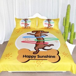 Dachshund Dog Happy Sunshine Bedding Set Bed Sheets Spread Comforter Duvet Cover Bedding Sets