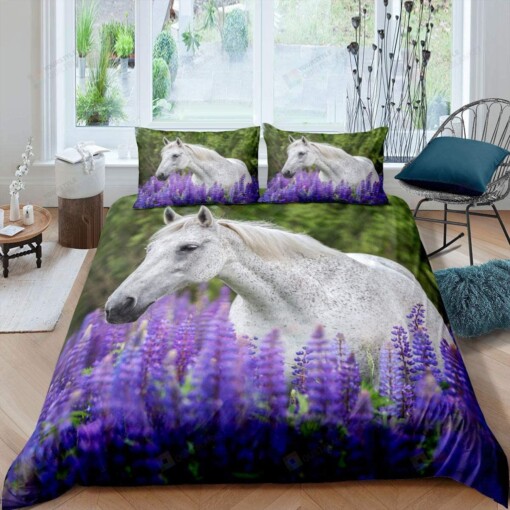 Horse And Lavender Flower Bedding Set Bed Sheet Spread Comforter Duvet Cover Bedding Sets