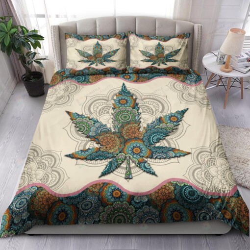 Weed And Mandala Pattern Bedding Set Bed Sheets Spread Comforter Duvet Cover Bedding Sets
