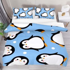 Penguin Blue Bedding Set  Bed Sheets Spread Comforter Duvet Cover Bedding Sets