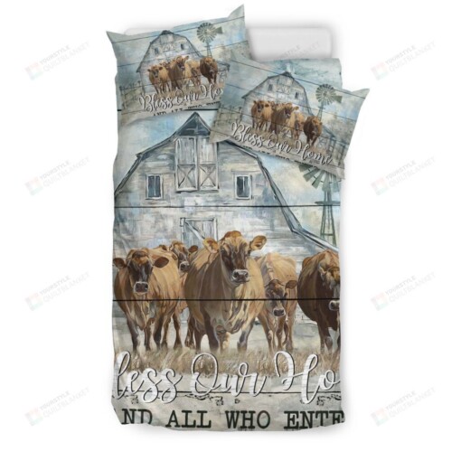 Bedding Bless Our Home And Who Enter Jersey Cow Cotton Bed Sheets Spread Comforter Duvet Cover Bedding Sets