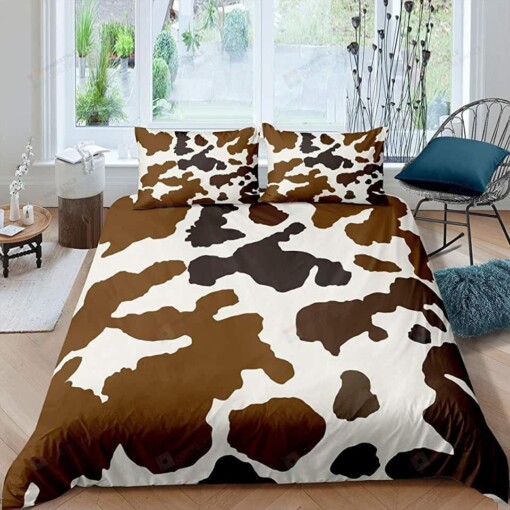Brown Dairy Cow Surface Print Pattern Bedding Set Bed Sheets Spread Comforter Duvet Cover Bedding Sets