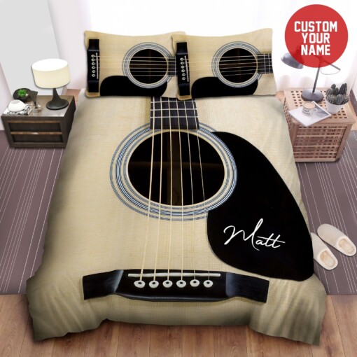 Peronalized Music Wood Guitar Bedding Custom Name Duvet Cover And Pillow Cases Bedding Sets