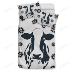 Cow With Flowers Print Bedding Sets Bed Sheets Spread Comforter Duvet Cover Bedding Sets