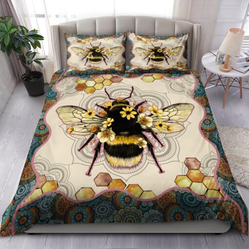 Bee And Mandala Pattern Bedding Set Bed Sheets Spread Comforter Duvet Cover Bedding Sets