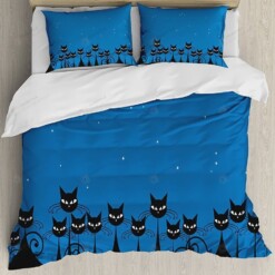 Black Cats At Night Blue Bedding Set Bed Sheets Spread Comforter Duvet Cover Bedding Sets