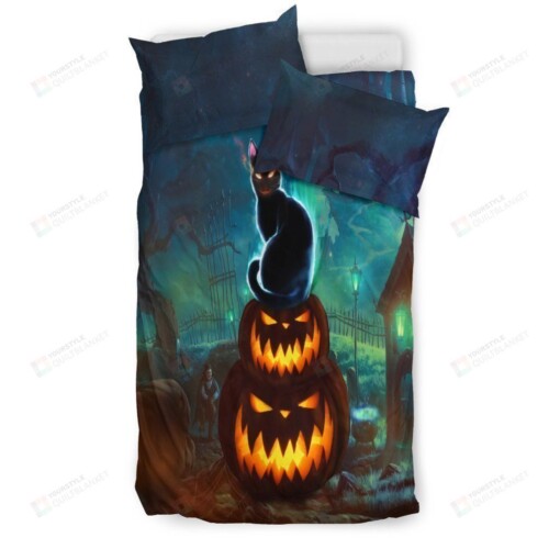 Black Cat And Pumpkin Halloween Bedding Set Bed Sheets Spread Comforter Duvet Cover Bedding Sets