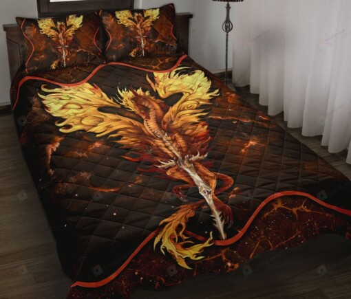 Dragon motif Gold Quilt Bedding Set