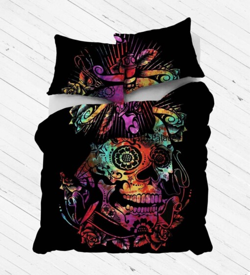 Skull Cotton Bed Sheets Spread Comforter Duvet Cover Bedding Sets