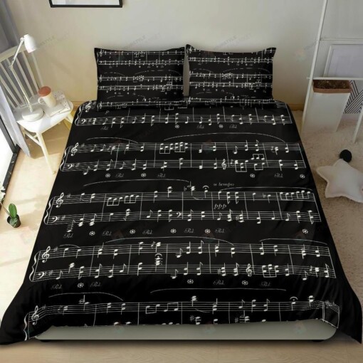 Music Notes Sheet Black Bedding Set Cotton Bed Sheets Spread Comforter Duvet Cover Bedding Sets