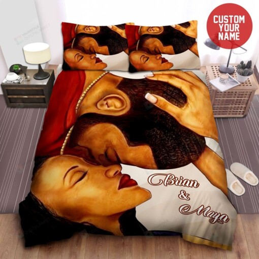 Happy Black Couple Kissing Custom Name Duvet Cover Bedding Sets