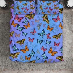 Colorful Butterfly Pattern Blue Bed Sheets Duvet Cover Bedding Sets