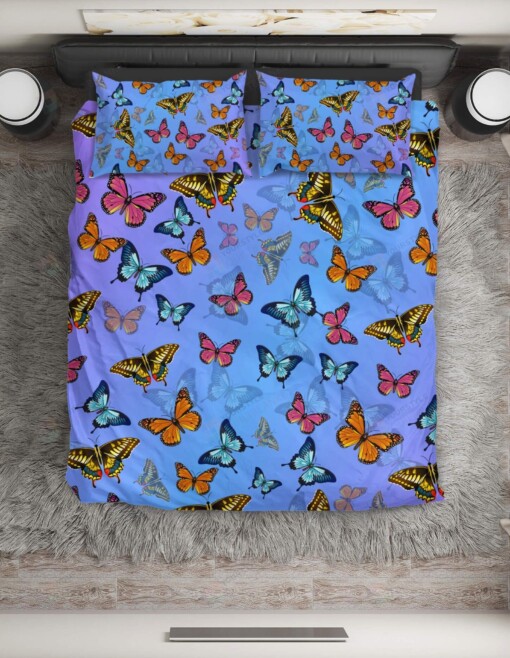 Colorful Butterfly Pattern Blue Bed Sheets Duvet Cover Bedding Sets