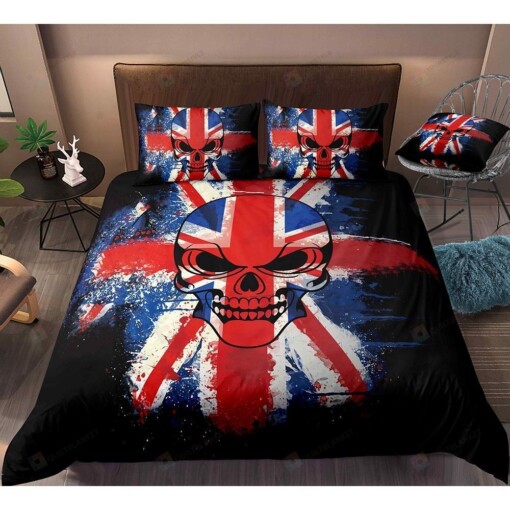 Union Jack And Skull Pattern Bedding Set Bed Sheets Spread Comforter Duvet Cover Bedding Sets