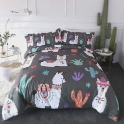 Alpaca Pattern Black Bedding Set Bed Sheets Spread Comforter Duvet Cover Bedding Sets