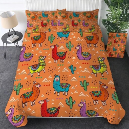 Llama Orange Bedding Set Bed Sheet Spread Comforter Duvet Cover Bedding Sets