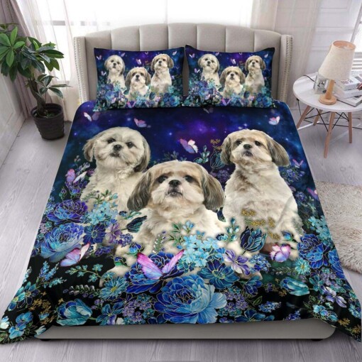 Shih Tzu With Flower Bedding Set Bed Sheet Spread Comforter Duvet Cover Bedding Sets