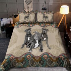 Pitbull Dog And Mandala Pattern Bedding Set Bed Sheets Spread Comforter Duvet Cover Bedding Sets