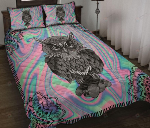 Psychedelic Owl Lover And Mandala Pattern Bedding Set Bed Sheets Spread Comforter Duvet Cover Bedding Sets