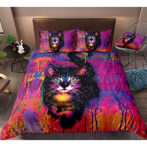 Cat With Watercolor Bedding Set Bed Sheets Spread Comforter Duvet Cover Bedding Sets