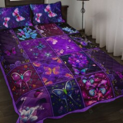 Purple Butterfly Quilt Bedding Set