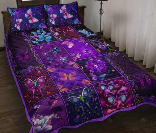 Purple Butterfly Quilt Bedding Set