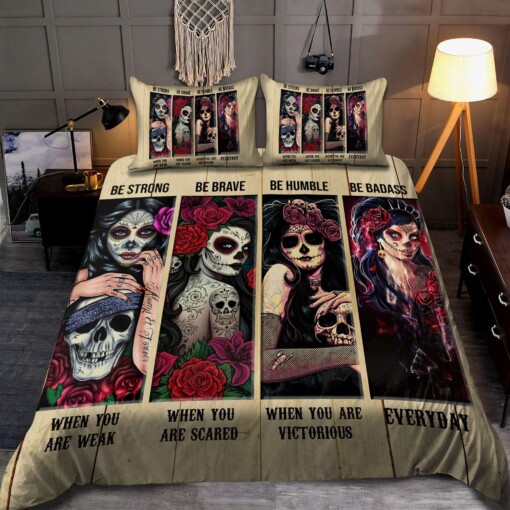 Skull Girls Art Be Strong When You Are Weak Bedding Set Bed Sheets Spread Comforter Duvet Cover Bedding Sets