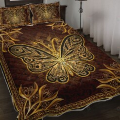 Butterfly  Floral Mandala Gold Quilt Bedding Set