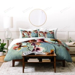 Orchids Cotton Bed Sheets Spread Comforter Duvet Cover Bedding Sets