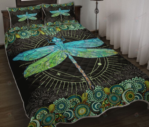 Dragonfly Abstract Floral Quilt Bedding Set