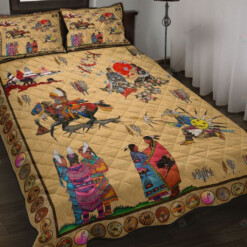 Native American Activities Pattern Quilt Bedding Set