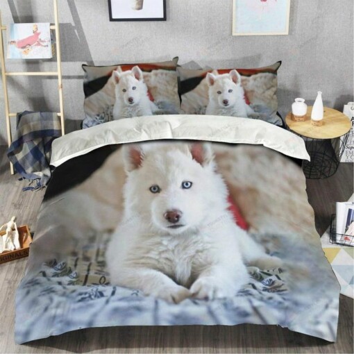 White Husky Bedding Set Bed Sheets Spread Comforter Duvet Cover Bedding Sets