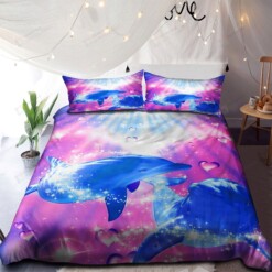 Love Dolphin Couple Bed Sheets Spread Duvet Cover Bedding Set