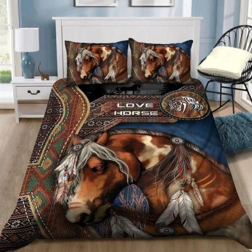 Native Horse Love Horse Bedding Set Cotton Bed Sheets Spread Comforter Duvet Cover Bedding Sets