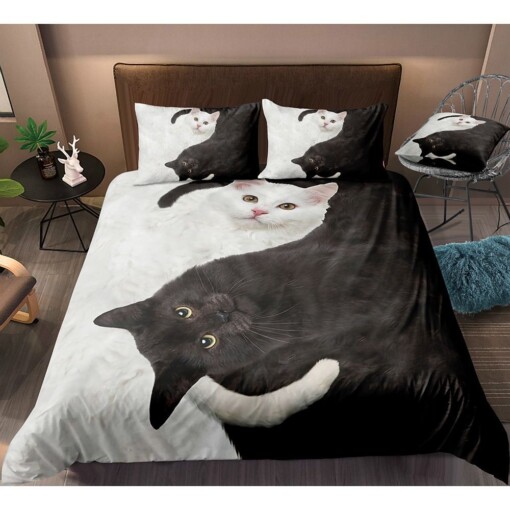 Black And White Cat Bedding Set Bed Sheets Spread Comforter Duvet Cover Bedding Sets