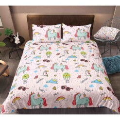 Cartoon Unicorn Happy Summer Bedding Set Cotton Bed Sheets Spread Comforter Duvet Cover Bedding Sets