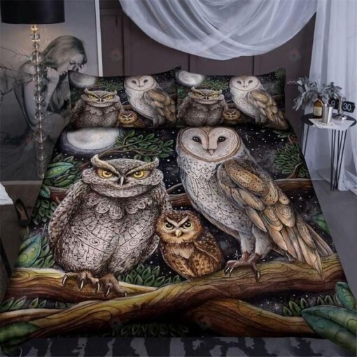 Owl Family For Night Dream Bedding Set Cotton Bed Sheets Spread Comforter Duvet Cover Bedding Sets