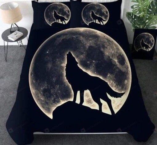 Howling Wolf Black Custom Name Duvet Cover Bedding Set