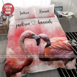 Art Pink Couple Of Flamingos Loving Duvet Cover Bedding Set