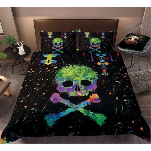 Colorful Skull Bedding Set Cotton Bed Sheets Spread Comforter Duvet Cover Bedding Sets