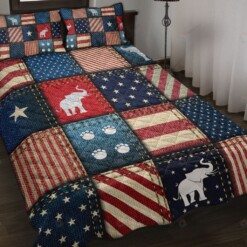 Elephant American Jean Patchwork Quilt Bedding Set