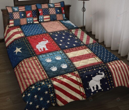 Elephant American Jean Patchwork Quilt Bedding Set