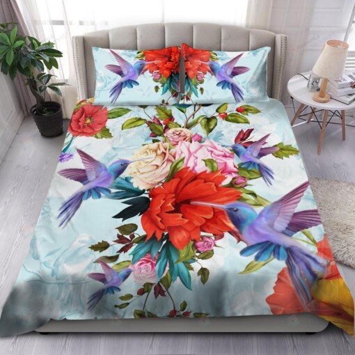Beautiful Hummingbird With Flowers Bedding Set Bed Sheets Spread Comforter Duvet Cover Bedding Sets