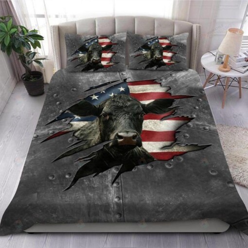Black Cow And American Flag Bedding Set Bed Sheets Spread Comforter Duvet Cover Bedding Sets