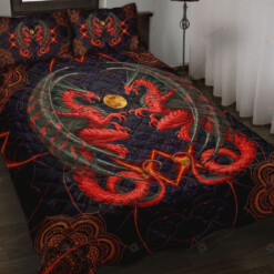 Fire Dragon Mandala Vingate Art Style Quilt Bedding Set