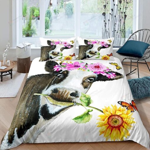 Cow And Flower Bedding Set Bed Sheets Spread Comforter Duvet Cover Bedding Sets