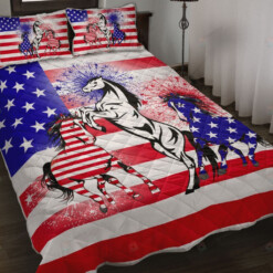 Horse USA Flag Prints Quilt Bedding Set